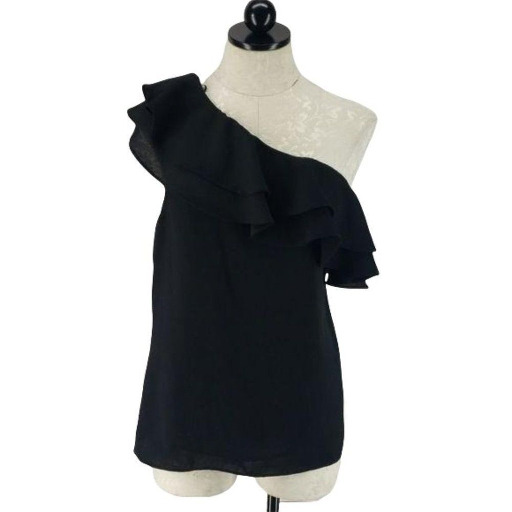 Apt. 9 Womens One Shoulder Ruffle Blouse‎ Black XL Solid Crepe Textured Top